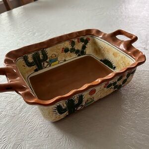 Handcrafted Cactus Design Ceramic Baking Dish - Brown